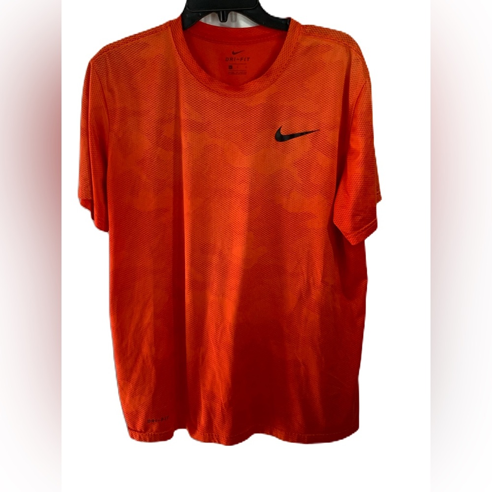 Nike Shirt Mens L Orange Camo Dri Fit Performance Athletic Workout